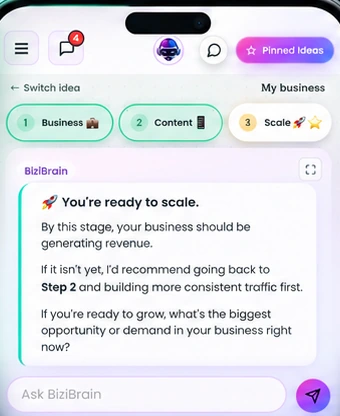 BiziBrain in the app: “You’re ready to scale.”